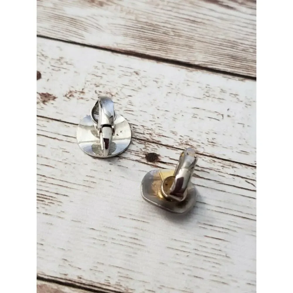 Vintage Clip On Earrings Geometric Odd Silver Tone